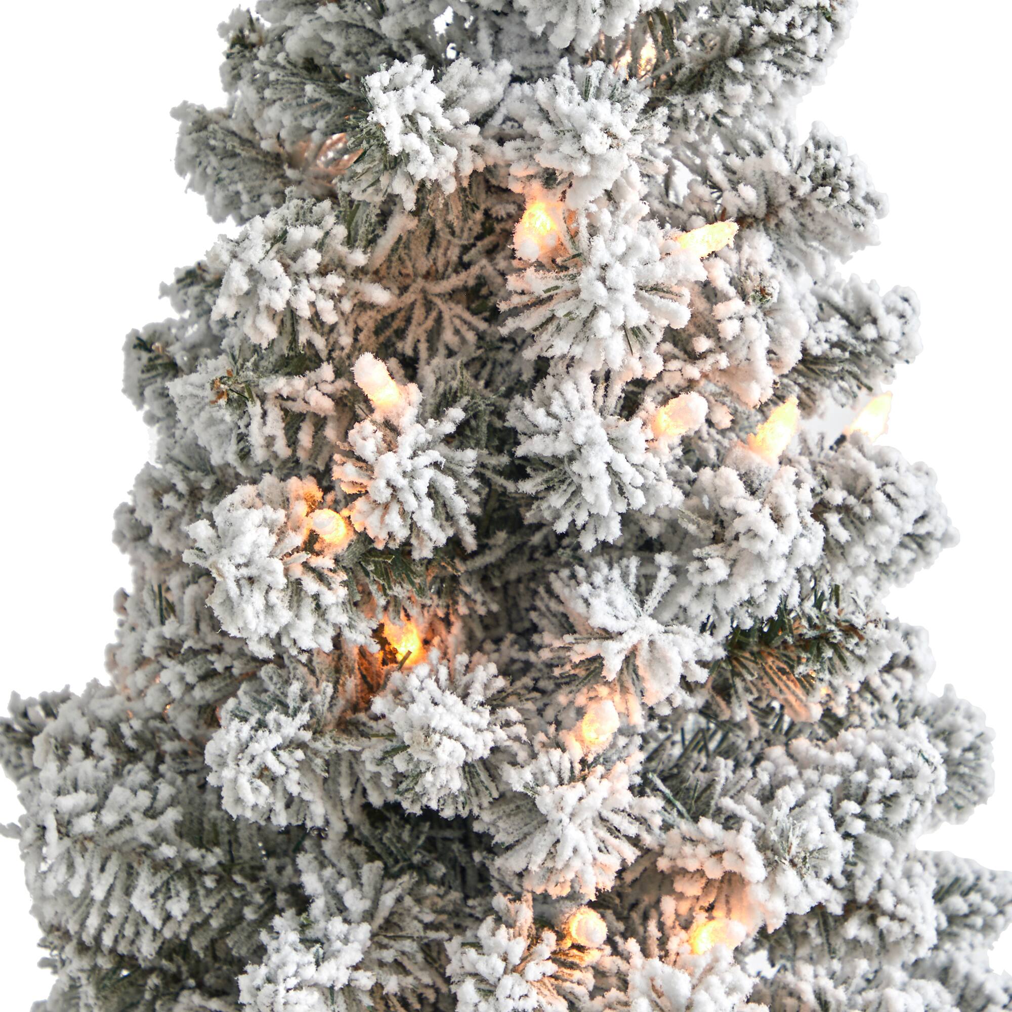 4ft. Pre-Lit Flocked Pencil Artificial Christmas Tree with Clear LED Lights